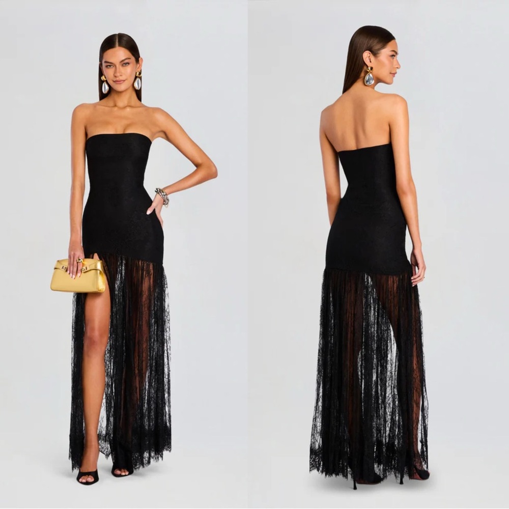 Retrofete Jeanette Black Lace Maxi Dress Strapless XL